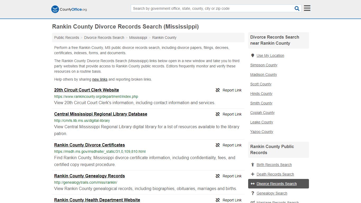 Rankin County Divorce Records Search (Mississippi)